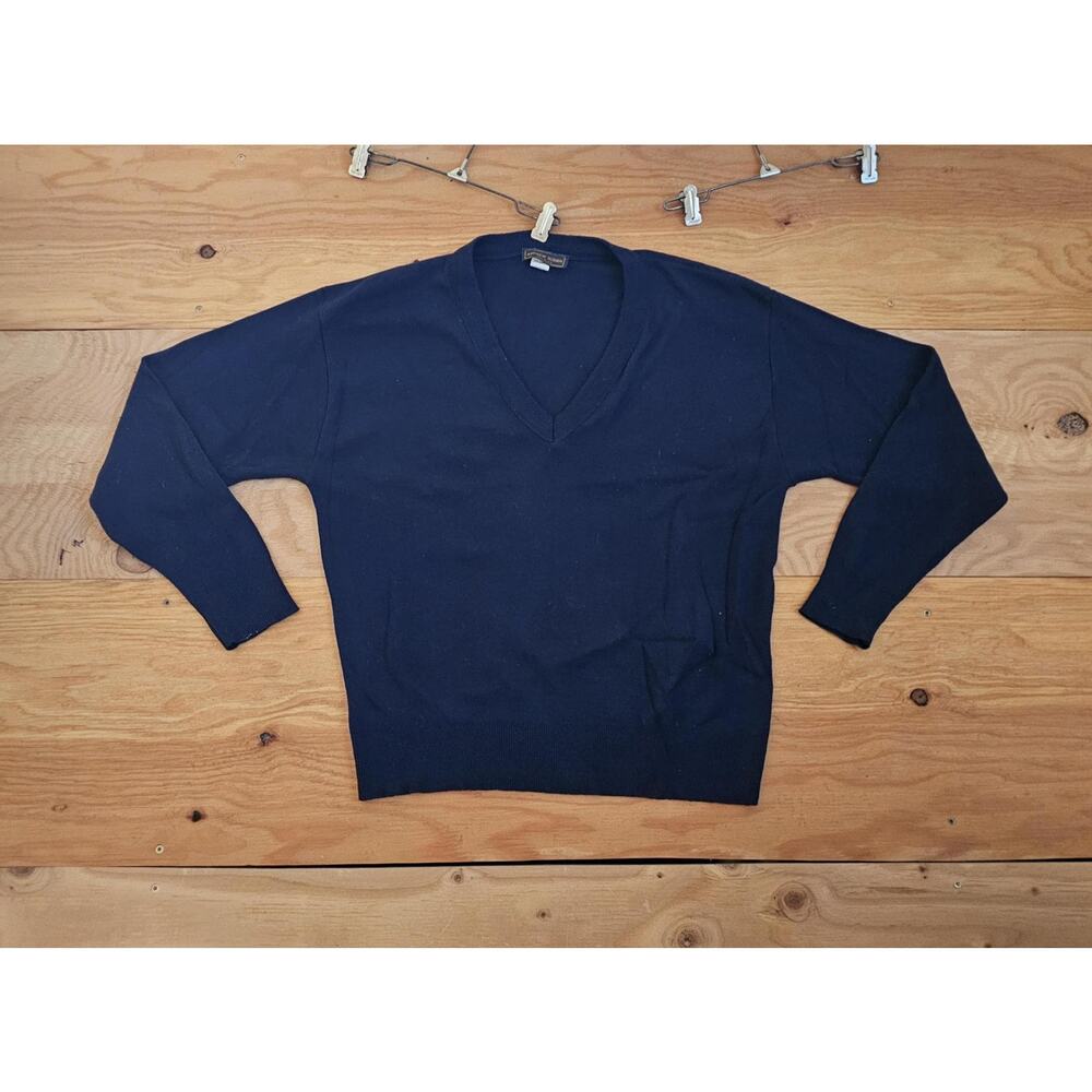 Andrew Rohan Sweater Navy Blue Pullover Acrylic Made in USA Sz L 80s